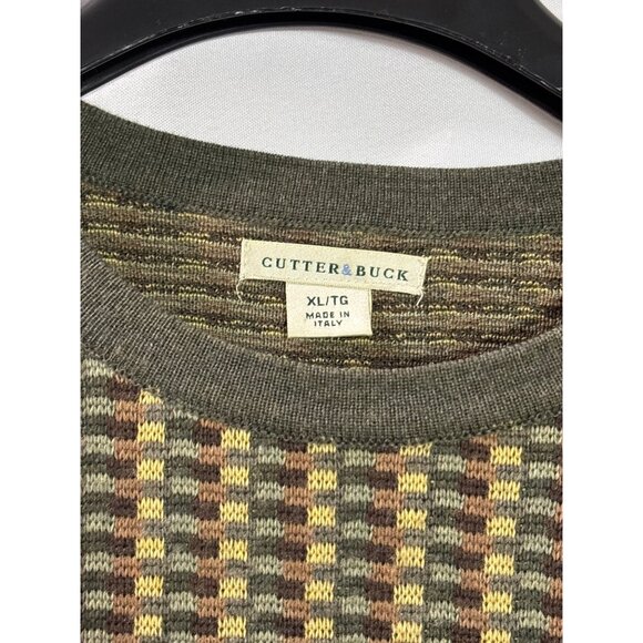 Cutter & Buck Mens XL Extra Fine Merino Wool Sweater Checkered Design Italy - Picture 3 of 5
